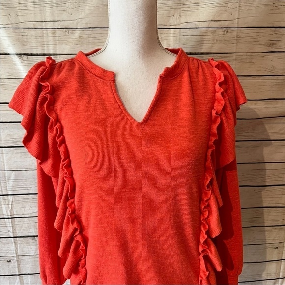 Anthropologie Pilcro Lightweight Orange/Red Ruffle Sweater Size X-Small - Picture 6 of 13